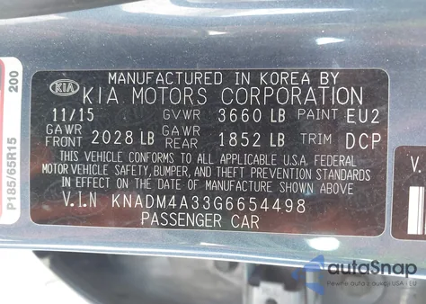 2016 Kia Rio Lx из США, поврежденный, VIN KNADM4A33G6654498